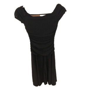 RUBY Black Cocktail Dress with gathered, fitted bodice and flared skirt